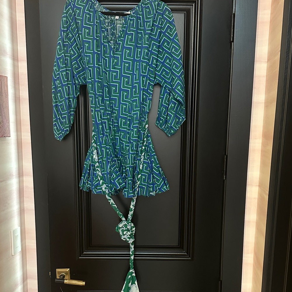 RHODE Blue and White Geometric Blouse